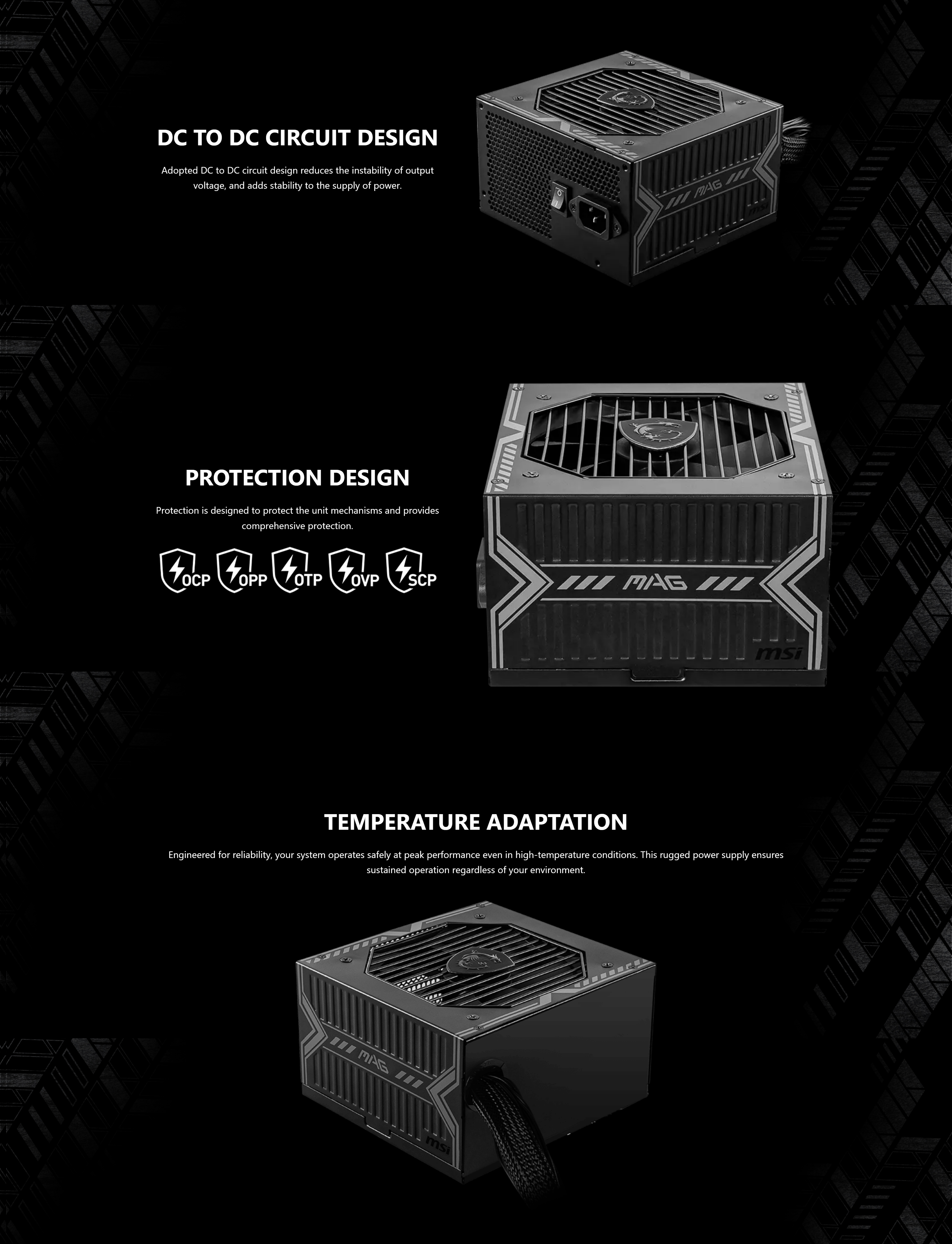 A large marketing image providing additional information about the product MSI MAG A750BN 750W Bronze PCIe 5.0 ATX PSU - Additional alt info not provided